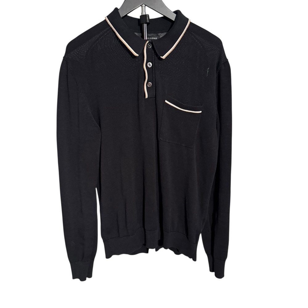Saks Fifth Avenue Black Sweater with Tan Trim